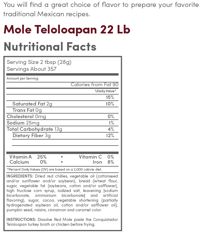 mole rojo 22lb